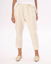 Cream Cotton Linen Elastic Chino Pants