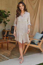 Linen Button Down Midlength Dress