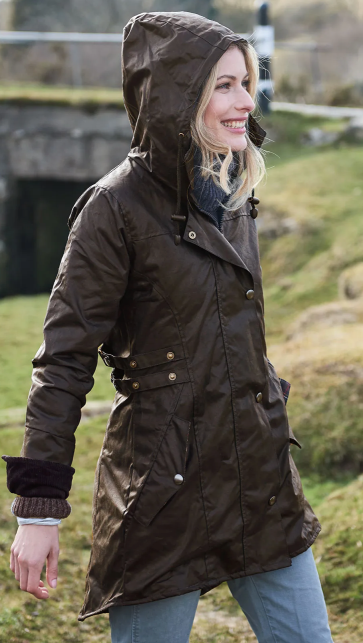 Ladies long waxed riding coat shop