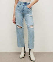 High Rise Straight Damaged Jeans