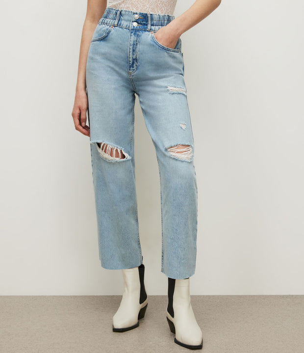 High Rise Straight Damaged Jeans